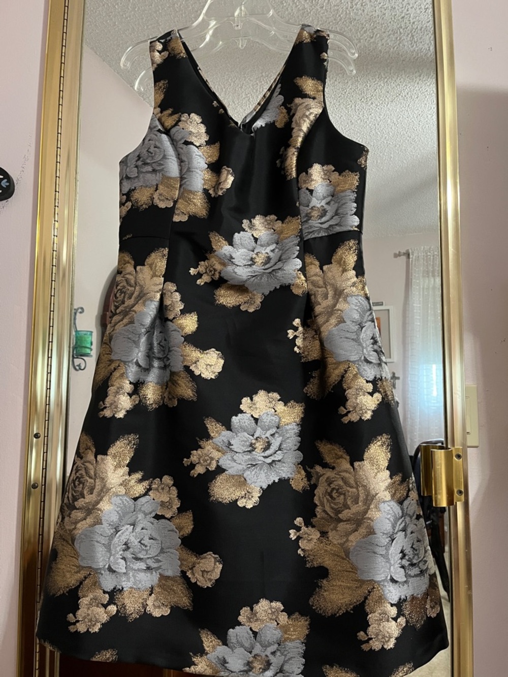 Donna Ricco Black Gold and Silver Floral A-Line Wedding Dress